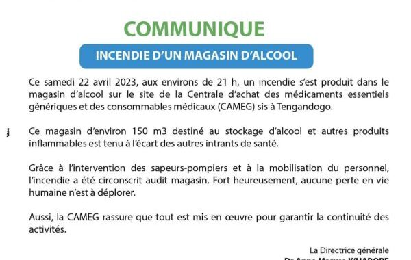 Incendie à la CAMEG : Le contenu sinistré estimé à environ 200 millions de F CFA