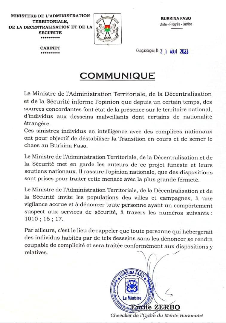 Burkina: Le gouvernement met en garde contre les velléités de déstabilisation de la transition